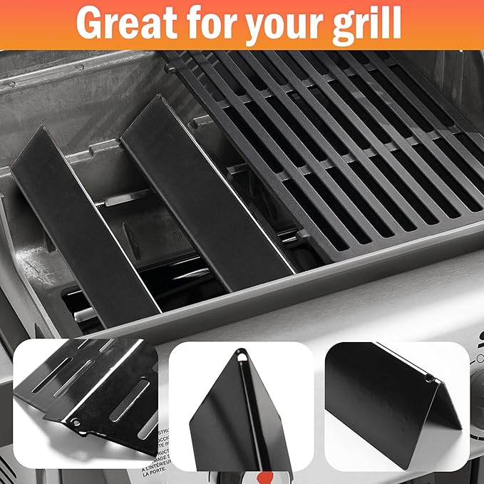 KATEEDY Heat Deflectors for Weber Genesis 300 Series Grills,Compatible with Genesis E310 E320 E330 S310 S320 S330 - Replacement Parts for Weber 7620 7621 7622 65055, 17.5 inch Heat Shield Plates