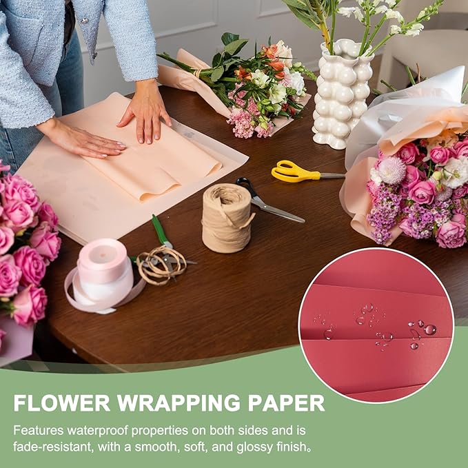 PATIKIL Flower Gift Wrapping Paper, 20 Sheets Double Sided Waterproof Bouquet Paper Wrap Florist Packaging Floral Papers for Wedding DIY Craft Valentine Mother's Day, Red