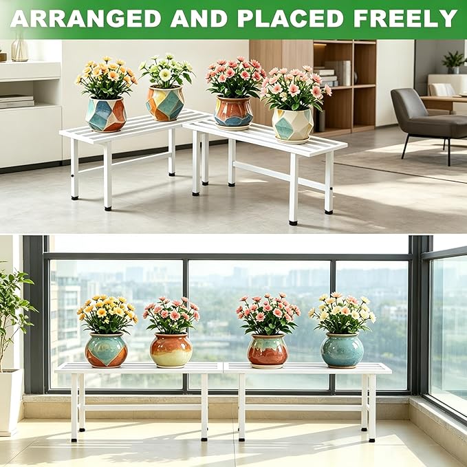 Dipion 2 Pack Metal Plant Stand Outdoor Plant Shelf Indoor,1 Tier Heavy Duty Plant Stands for Multiple Plants,26" L x 10.12" H x 8.75" W,White