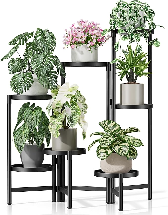 7 Tier Large Tiered Plant Stand Indoor, 7.9 Inch Wide Tall Corner Metal Plant Stands Outdoor for Multiple Plants, Decoration Flodable Tall Flower Display Holder Rack Shelf for Patio Balcony House