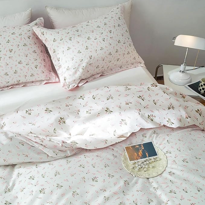 HighBuy Pink Floral Comforter Set Twin XL Garden Botanical Coquette Bedding Comforter Set for Girl Chic Flower Bedding Sets Twin XL Vintage Comforter Sets,1 Pink Floral Comforter with 2 Pillowcases