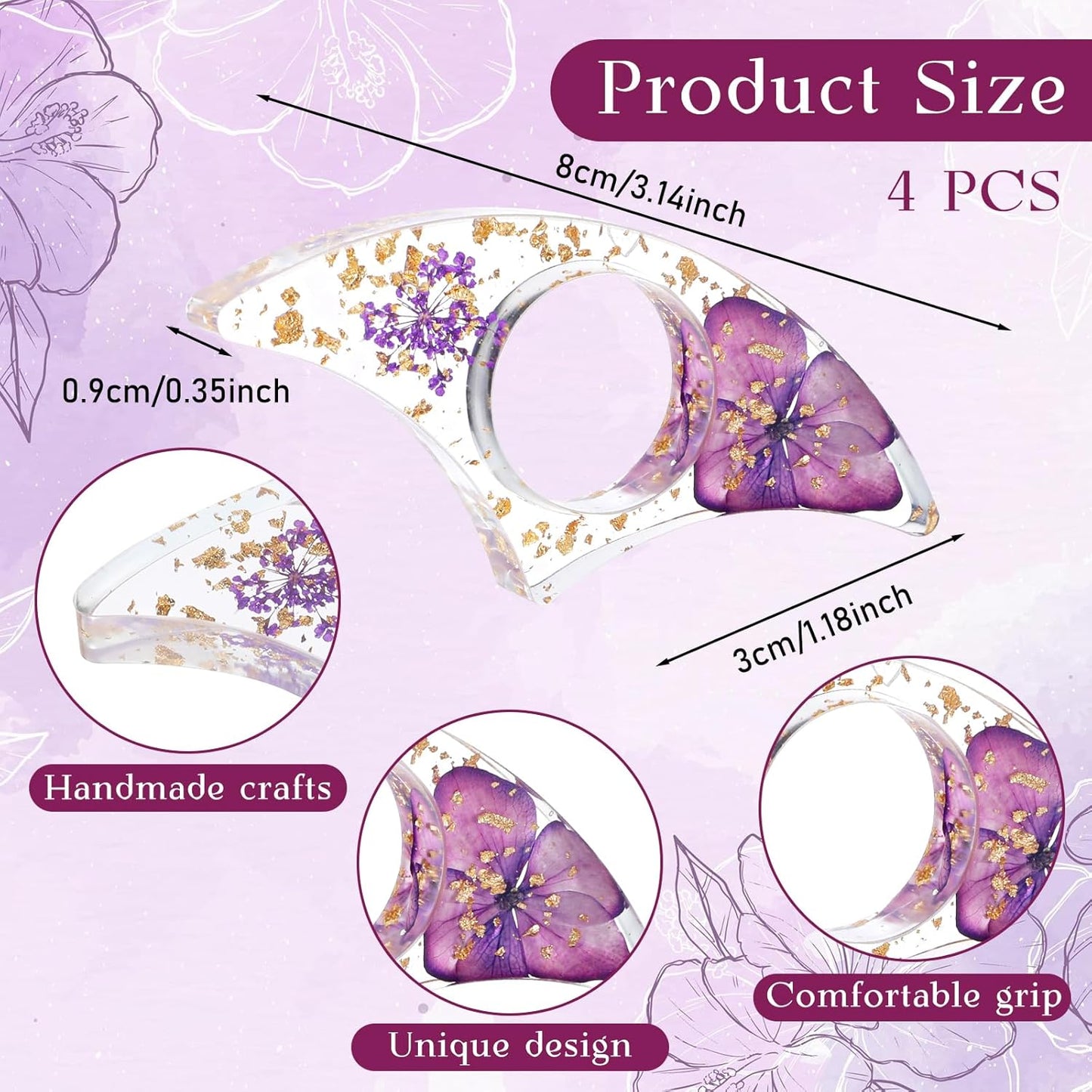 Skiennix Transparent Bookmark Set - 4 Pcs Dried Flower Resin Book Page Holders | Perfect Gift for Readers