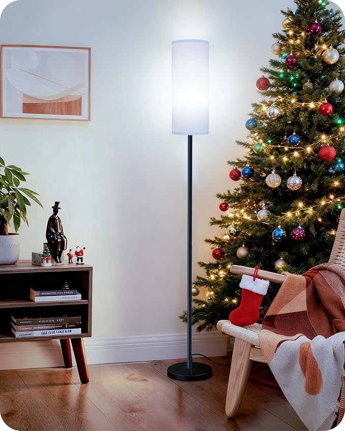 Dimmable Floor Lamp for Living Room with Remote and Foot Switch, Corner Floor Lamp, Modern Standing Tall Lamp, 10W 900LM LED Bulb Included, 3000K-6500K, Linen Shade, Weighted, FCC Listed CW06LD05W1