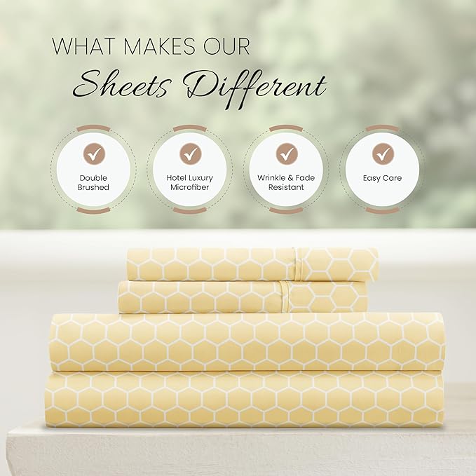 Linen Market 4 Piece California King Bedding Sheet Set (Yellow Geometric) - Sleep Better Than Ever with These Ultra-Soft & Cooling Bed Sheets for Your Cal King Size Bed - Deep Pocket Fits 16" Mattress