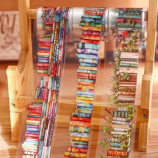 AuriicLeaf Book-Themed PET Tape Set, 6 Rolls of Library and Nature-Inspired Stickers for Scrapbooking, Journaling, DIY Crafts, and Gift Wrapping