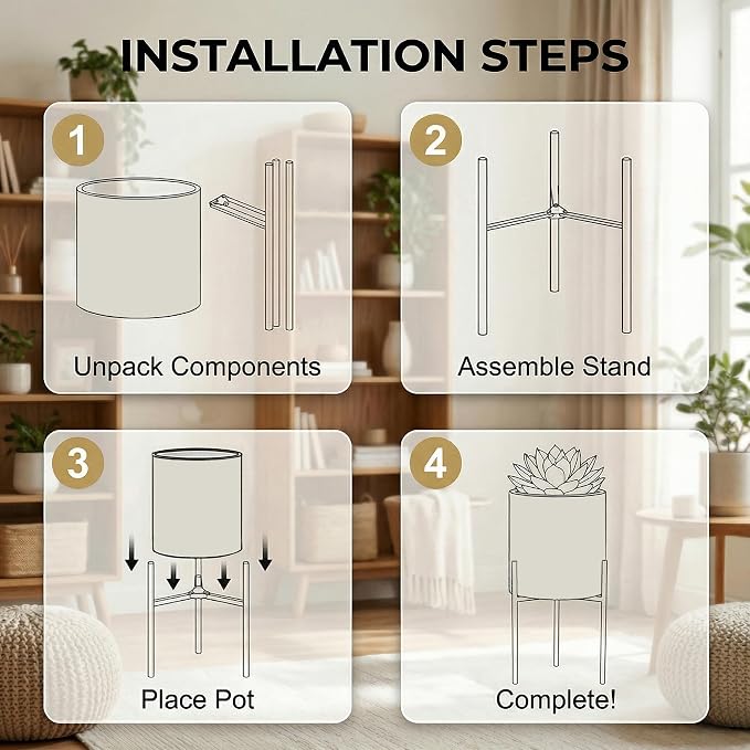 Modern Planter Pots, Set of 2 White Pink Planters with Stand, Decorative Planters, Metal Pots with Drainage Holes for Living Room, Office, Garden