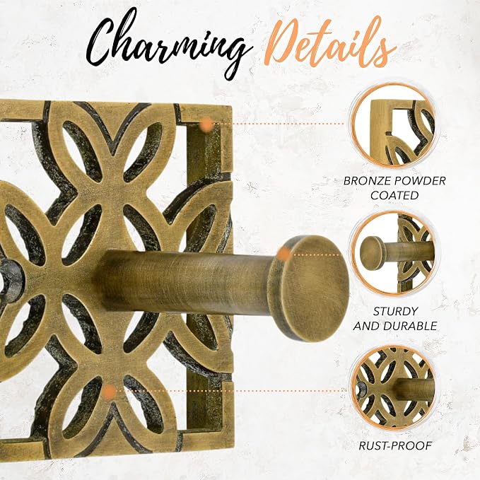 Autumn Alley Two Brass Hooks, Bathroom Towel Hook, Robe Hook Wall Mounted - Decorative Wall Hooks for Towel, Robe, Cast Coat and Door Hook for Bathroom Modern Unique Style, 2 Pack