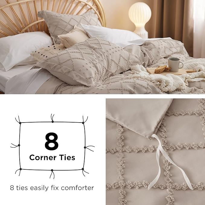Bedsure Boho Duvet Cover King Size - Khaki Breathable & Soft Boho Bedding, Machine Washable Comforter Cover for All Seasons, Includes 1 Duvet Cover 104"x90" with 2 Pillow Shams & Zipper Closure