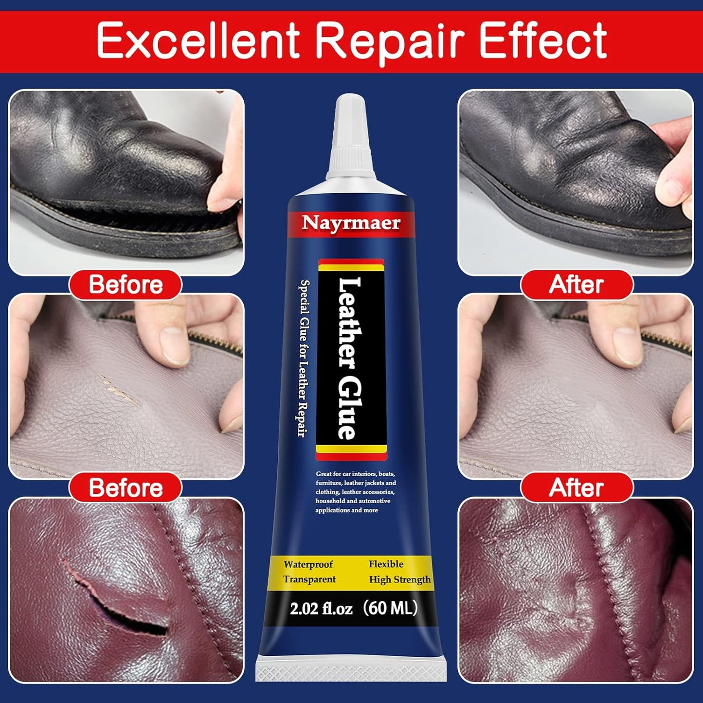Skiennix Leather Glue - Permanent Clear Adhesive for Bonding Leather & Fabrics | 60 ML Pack