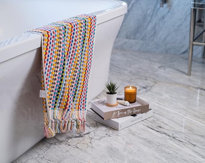 Organic Turkish Cotton Hand Towels for Bathroom | Oversized - 17 x 35 Inches | Large Soft Plush Fluffy Highly Absorbent Towels for Kitchen, Hand and Face (Rainbow, Hand Towel)
