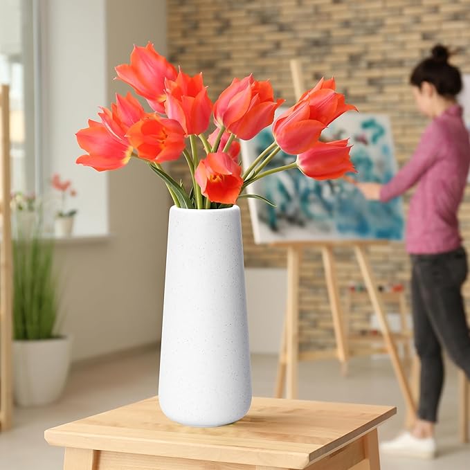 D'vine Dev 11 Inch Ceramic Flower Vase Textured Finishing, Minimalist Design for Kitchen, Bedroom, Living Room, Centerpieces, Office, Speckled Porcelain, VS-XH-G-2