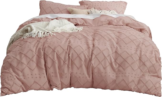Bedsure Boho Duvet Cover King Size - Pink Breathable & Soft Boho Bedding, Machine Washable Comforter Cover for All Seasons, Includes 1 Duvet Cover 104"x90" with 2 Pillow Shams & Zipper Closure