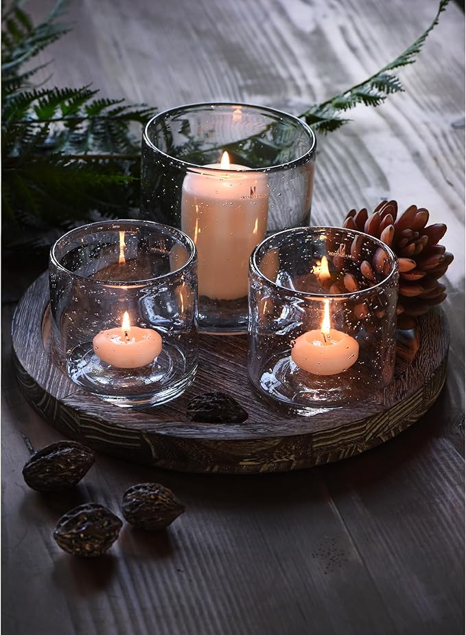 ARIAMOTION Glass Candle Holder Set 3 Clear Seeded Bubbles Modern Farmhouse Centerpieces Coffee Table Rustic Hurricane Cylinders Pillar Votive Tealight