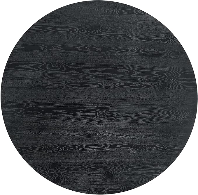 Terra 59" Round Transitional Dining Table, Engineered Wood, Smooth Finish, Mid-Century Modern Pedestal Base, 1" Thick Tabletop, Seats 4, Kitchen or Dining Room Furniture, (Black)