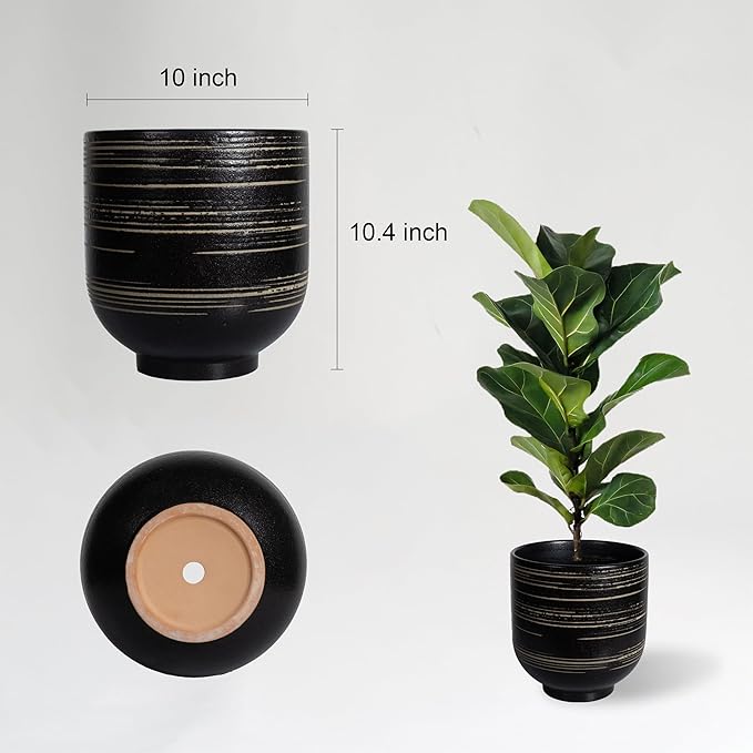 HERDUK Large Black Ceramic Planter for Indoor Trees, Modern Indoor Floor Planter Pot for Olive Trees & Faux Olive Trees, Pottery Planter with Drainage for Real Plants