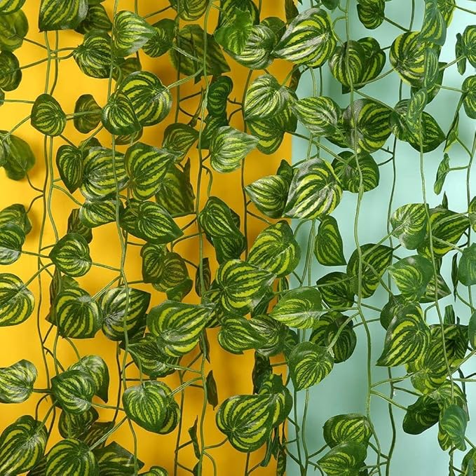 84 feet Artificial Vines Greenery Garland Fake Hanging Leaves Faux Foliage Plants for Wedding Party Garden Home Kitchen Office Wall Decorations (Watermelon/12 Strands)