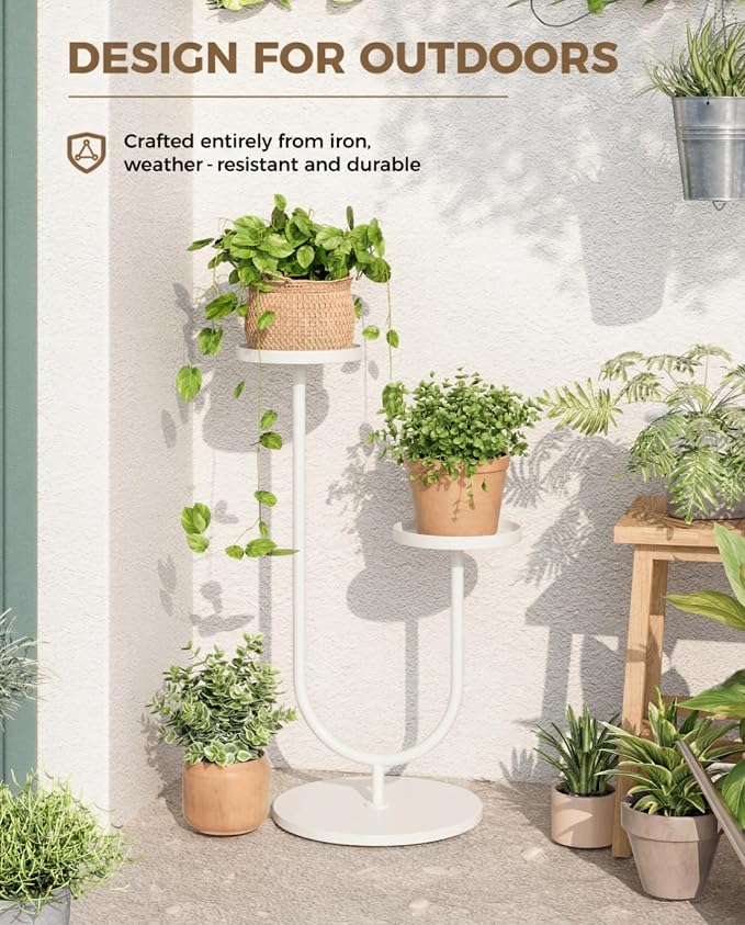 Bamworld Metal Plant Stand Indoor Corner Plant Stands 2 Tier Plant Shelf for Tall Plant Holder Black Plant Shelves for Living Room Bedroom Midcentury Modern Home Decor(White)