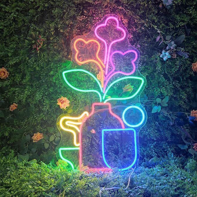 Neon Sign Flower Neon Sign for Wall Decor,Led Signs,Plant Decoration Neon Lights for School Class Party Family Wall Decor Custom Cute Neon Signs Gift Birthday Wedding Party Size:60cm