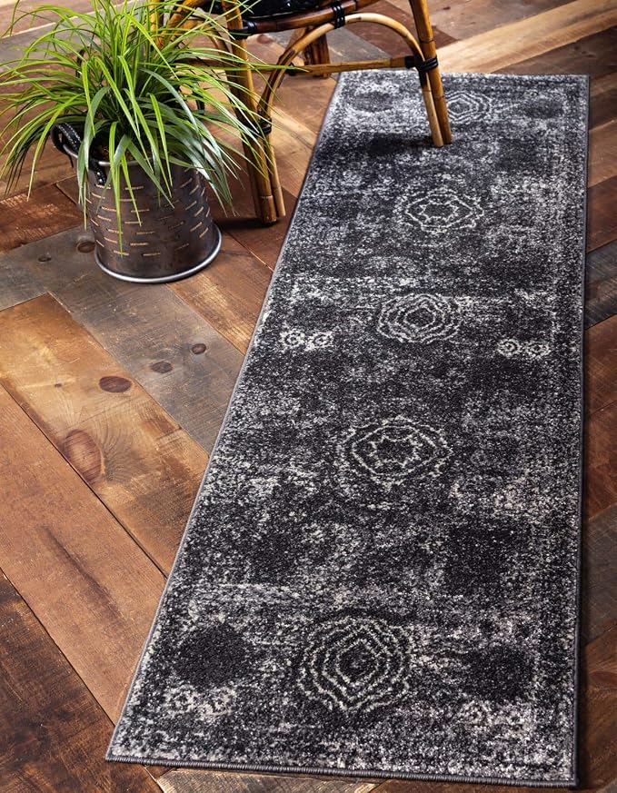 Unique Loom Bromley Collection Area Rug - Wells (2' x 8' 8" Runner, Dark Gray/ Gray)