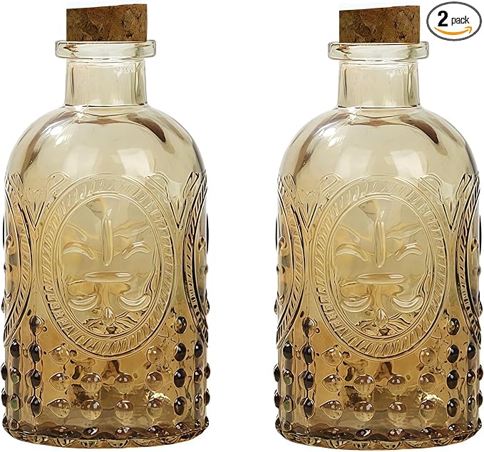 2Pcs Amber Glass Reed Diffuser Bottles,Apothecary Diffuser Decorative Bottles with Cork Lid,Small Flower Bud Vase,Aromatherapy Container for DIY Replacement Diffuser,Reed Sticks,Crafts Decor