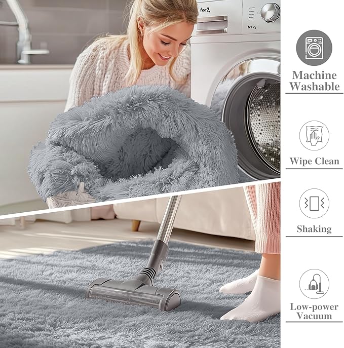 OLANLY 5x7 Machine Washable Large Area Rugs for Living Room, Bedroom, Soft Fluffy Shaggy Bedside Rug, Indoor Floor Carpet for Kids Girls and Boys, Dorms, Nursery, Home Decor, Silver Grey