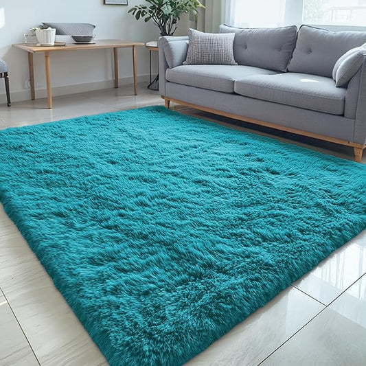 OLANLY 5x7 Machine Washable Large Area Rugs for Living Room, Bedroom, Soft Fluffy Shaggy Bedside Rug, Indoor Floor Carpet for Kids Girls and Boys, Dorms, Nursery, Home Decor Aesthetic, Teal