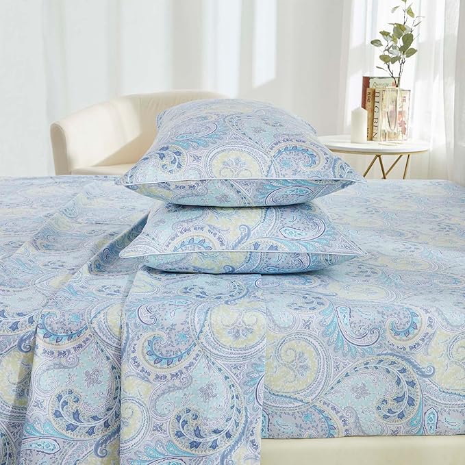 Brandream Paisley Queen Size Sheet Set Luxury Floral Boho Bohemian Medallio Bedding Collections 800 Thread Count 100% Egyptian Cotton Deep Pocket, 4 Piece, Blue
