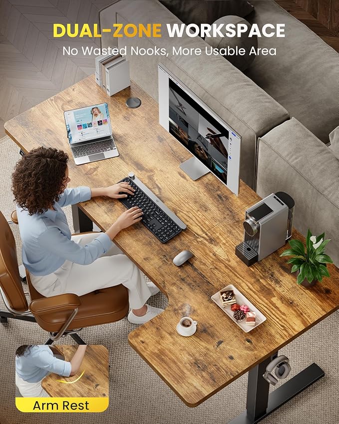 L-Shaped Standing Desk - 55 Inch Adjustable Corner Desk, Electric Sit-Stand Computer Table with Memory Controller for Home Office