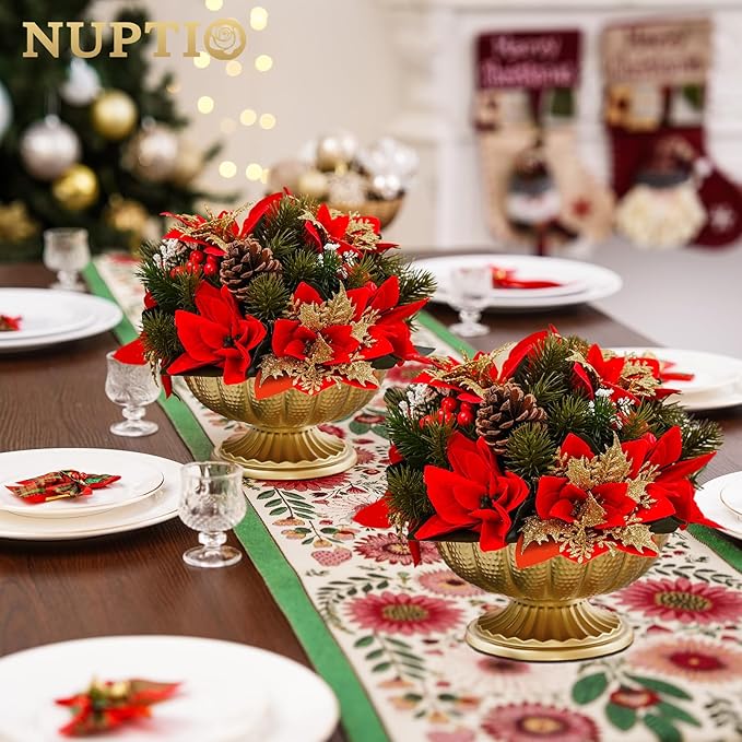 NUPTIO Small Gold Vases for Centerpieces: Brass Compote Vases for Flowers - Metal Pedestal Bowl Decor for Wedding Table Home Set of 2