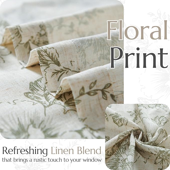 jinachan Pinch Pleated Curtains Floral Linen Blend Curtains for Living Room 84 Inches Length Christmas Green Peony Flower Printed Curtain Rod Pocket Back Tab Farmhouse Drapes with Hooks Set 2 Panels
