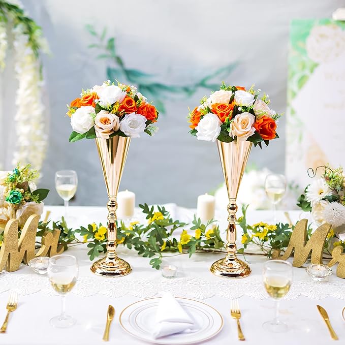 Flower Centerpieces for Wedding Tables: Wedding Table Decorations Orange Flower Balls Centerpieces for Engagement Cerebration Party Center Pieces 2 Packs