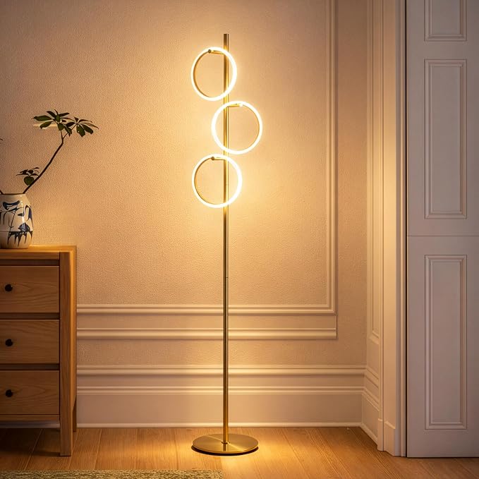 Brightech Saturn Floor Lamp, Great Living Room Decor, Tall Contemporary Standing Tree Light for Offices, Living Rooms, with 3 LED Heads for Bedroom Reading - Gold/Brass