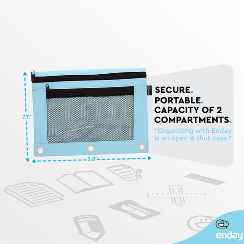 Enday Blue Pencil Pouch - Zippered 3 Ring Binder Case for School, Home & Office | Large Size