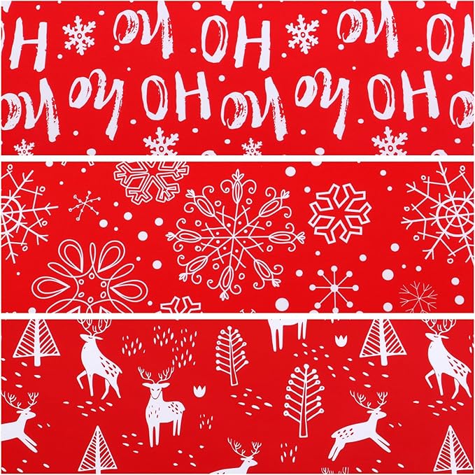 Miss DuiDui Christmas Red Gift Wrapping Paper, 3 Rolls, 17 inch x 9.8 feet, Red with White Reindeer and Snowflake Design for Christmas, Party, Holiday, Girls Kids Boys