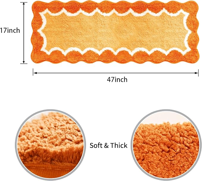 Scalloped Orange Bathroom Rugs Mat,Non Slip Absorbent Quick Dry Bath Mats for Shower Room,Plush Microfiber Bath Rug for Bathroom Floor Washable Carpet for Shower Tub Sink Bedroom,17"x47"