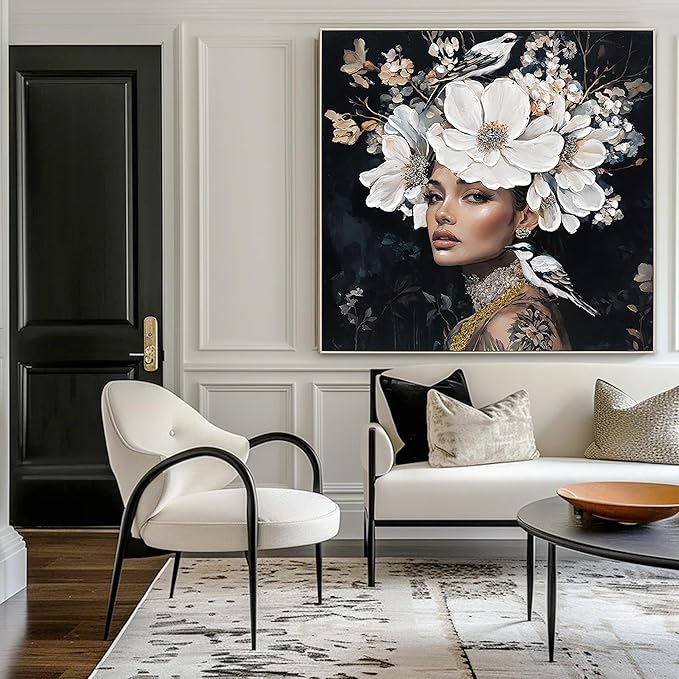 YPGEAME Vintage Wall Art, 3D Oil Texture Paintings Wall Decor, Floral Woman Wall Art, Room Aesthetics Decorative Modern Floral Art Women for Living Room, Bedroom, Office, 40x40 in