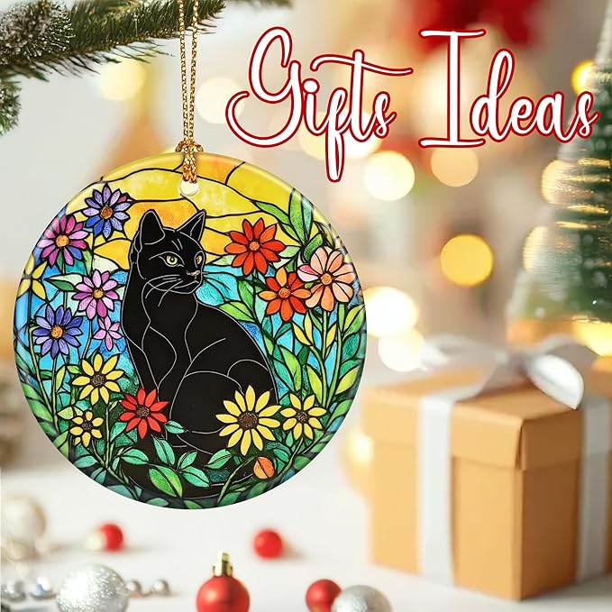 Christmas Ornaments: Christmas Tree Decorations, Black Cat Holiday Decor, Stocking Stuffers, Gift Ideas, Xmas Gifts & Gifts for Cat Lover