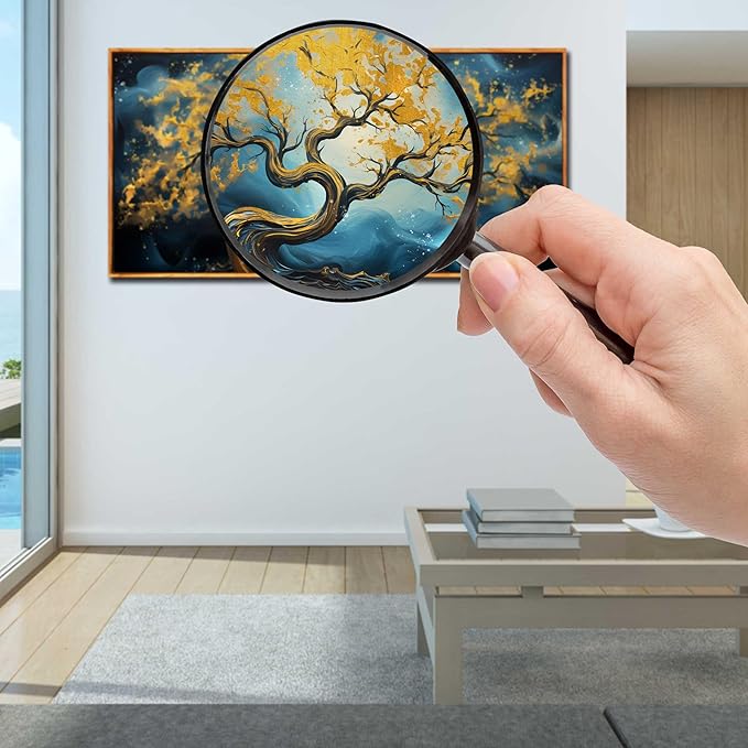 Gold Trees Canvas Painting Wall Art Living Room - Abstract Office Wall Art with Wooden Picture Frames Ready to Hang Size 29" x 59"