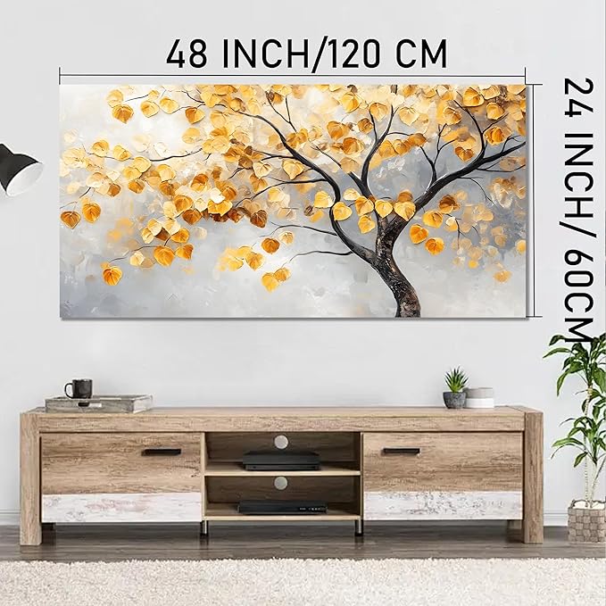 Tarfupth Gold Tree of Life Wall Art for Living Room Tree Leaves Large Artwork for Bedroom Office Kitchen Modern Canvas Prints 24x48 Inch