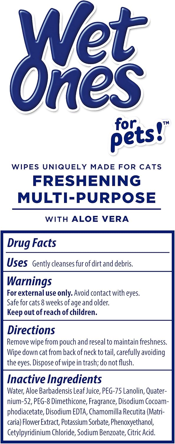 Wet Ones for Cats - Multi-Purpose Grooming Wipes with Aloe Vera | Fresh Scent, 50 Count - Removes Dirt & Odor
