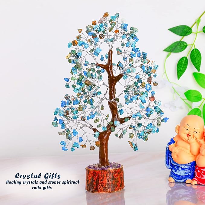 Turquoise Crystal Bonsai Tree - Feng Shui Gemstone - Spiritual Gift for Women - Tree of Life Decor - Chakra Stone - Positive Energy