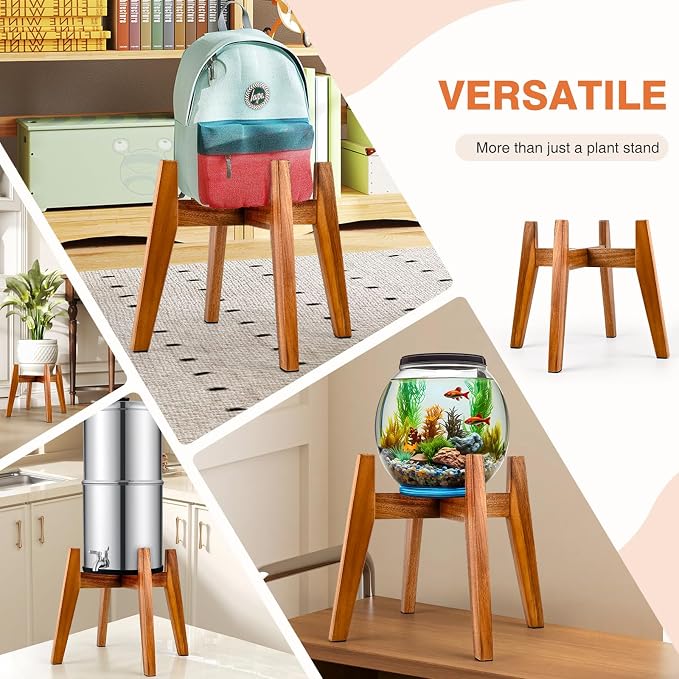 RAINBLELAND Acacia Wood Plant Stand for 9 Inch Pots, Mid Century Modern Indoor Plant Stand, Solid Hardwood, Non-Adjustable Flower Pot Holder for Home and Patio Décor