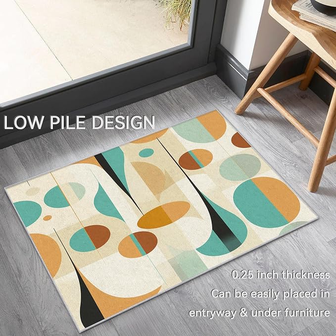 Retro Mid Century Rug 8x10, Washable Modern Geometric Rugs for Living Room Bedroom, Abstract Mid-Century Area Rug for Home Decor, Non Slip Backing Floor Carpet - 8 x 10 ft