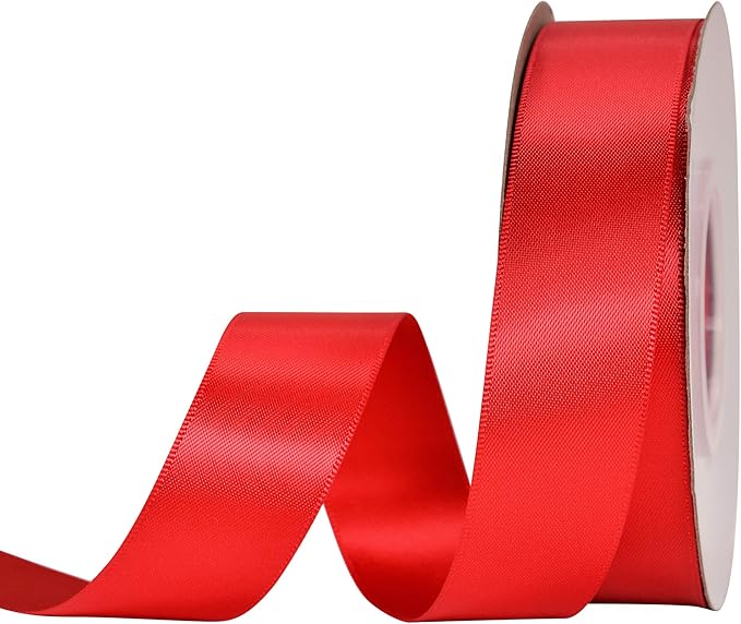 YAMA Double Face Satin Ribbon - 1 inch 25 Yards for Gift Package Wrapping,Floral Design,Hair Accessories,Crafting,Sewing,Wedding Decor, Hot Red