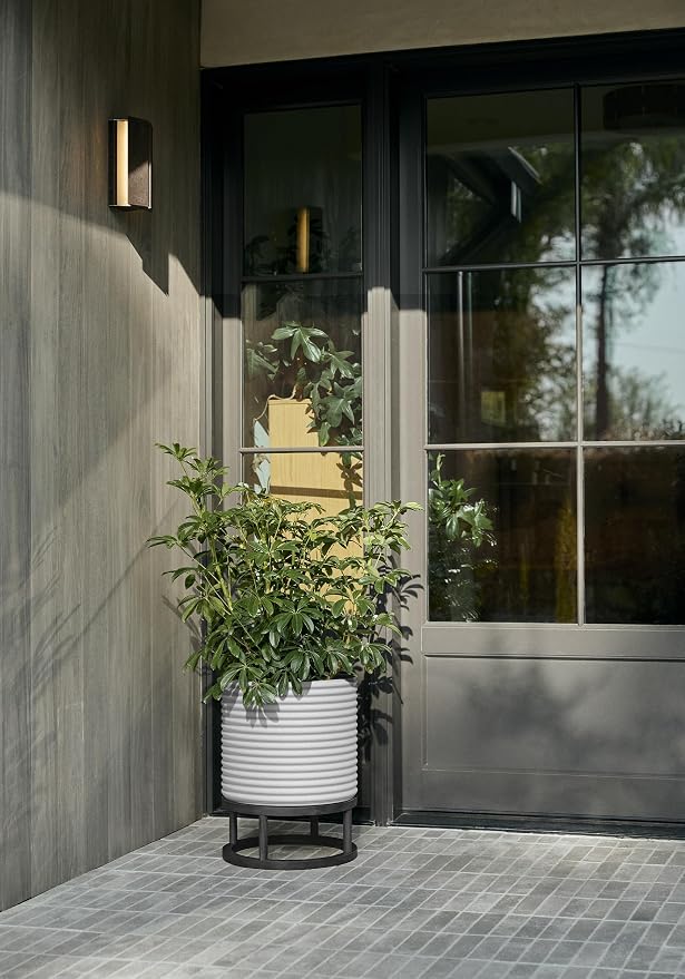 Veradek Mod Series Raised 13" Short Planter for Patio & Backyard | Durable Plastic-Stone Material w/Wooden Stand | Modern Décor for Plants & Flowers