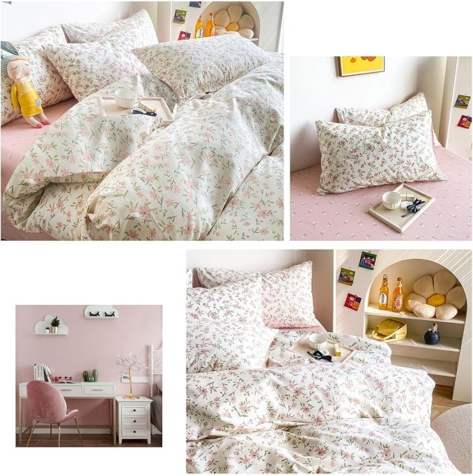 Girl Floral Bedding Comforter Set for King Bed 3 Piece Pink Floral Print Comforter Sets Cozy Soft Girl Botanical Comforter Set King Smooth Luxury Flower Comforter with 2 Pillowcases