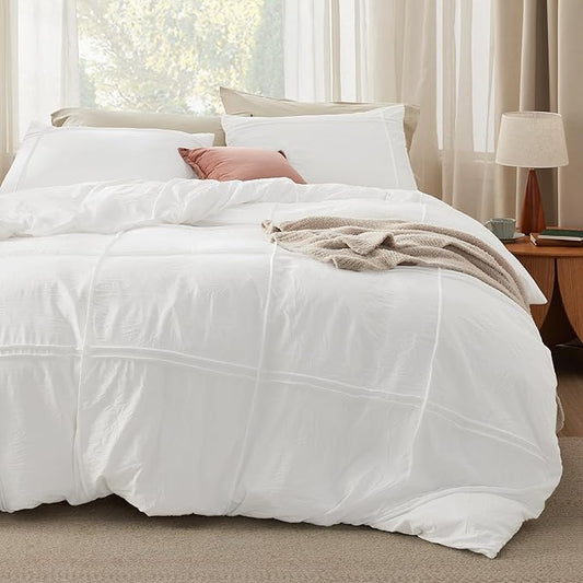 Bedsure Grid Boho Duvet Cover Twin Size - Shabby Chic Tufted Boho Bedding Set, 2 Pieces Shabby Chic Home Bedding for All Seasons, Includes 1 Twin Duvet Cover & 1 Pillowcase (White, 68" x 90")