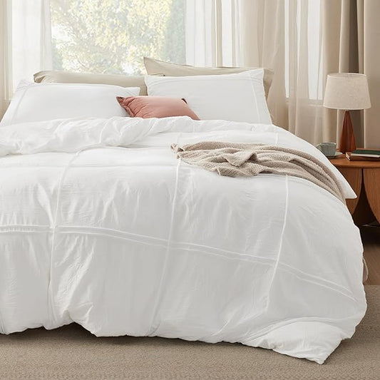 Bedsure Grid Boho Duvet Cover King Size - Shabby Chic Tufted Boho Bedding Set, 3 Pieces Shabby Chic Home Bedding for All Seasons, Includes 1 King Duvet Cover & 2 Pillowcases (White, 104" x 90")