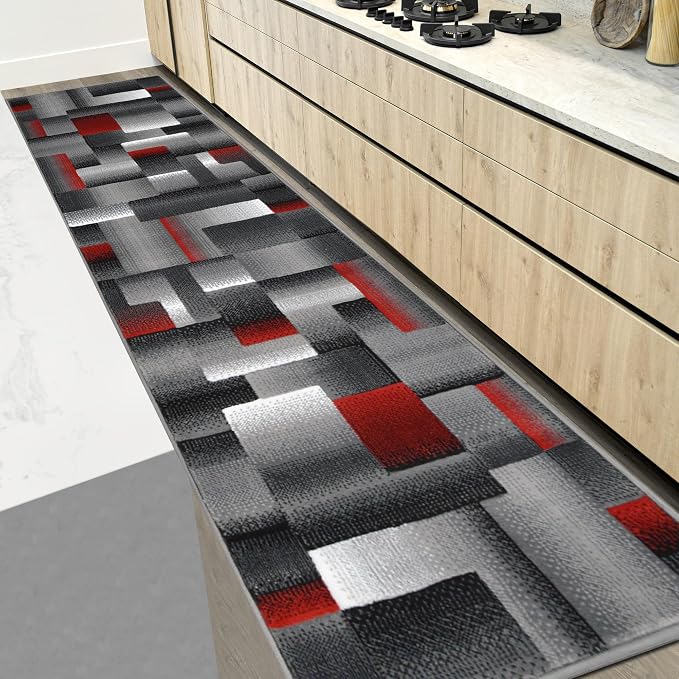 HR 2’ x 7’ Runner in Lava - Premium Quality Lava/Black/Gray Abstract Geometric Modern Squares Pattern Area Rug - Contemporary Styling for Living Room, Bedroom - Unique Home Décor