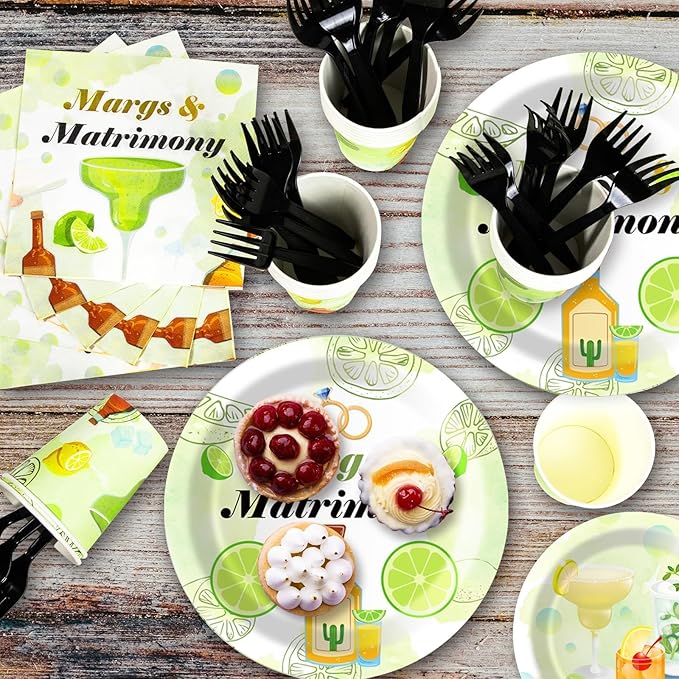 Margs And Matrimony Bachelorette Birthday Party Plates and Napkins Decorations Kit,Matrimony Tableware Supplies for Birthday Margarita Bachelorette Fiesta Favors Party Decor Service 24 Guests